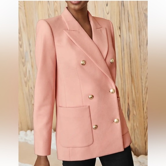 New! EXPRESS Pink Flannel Knit Oversized Double Breasted Blazer Gold Buttons Sm - Picture 1 of 16